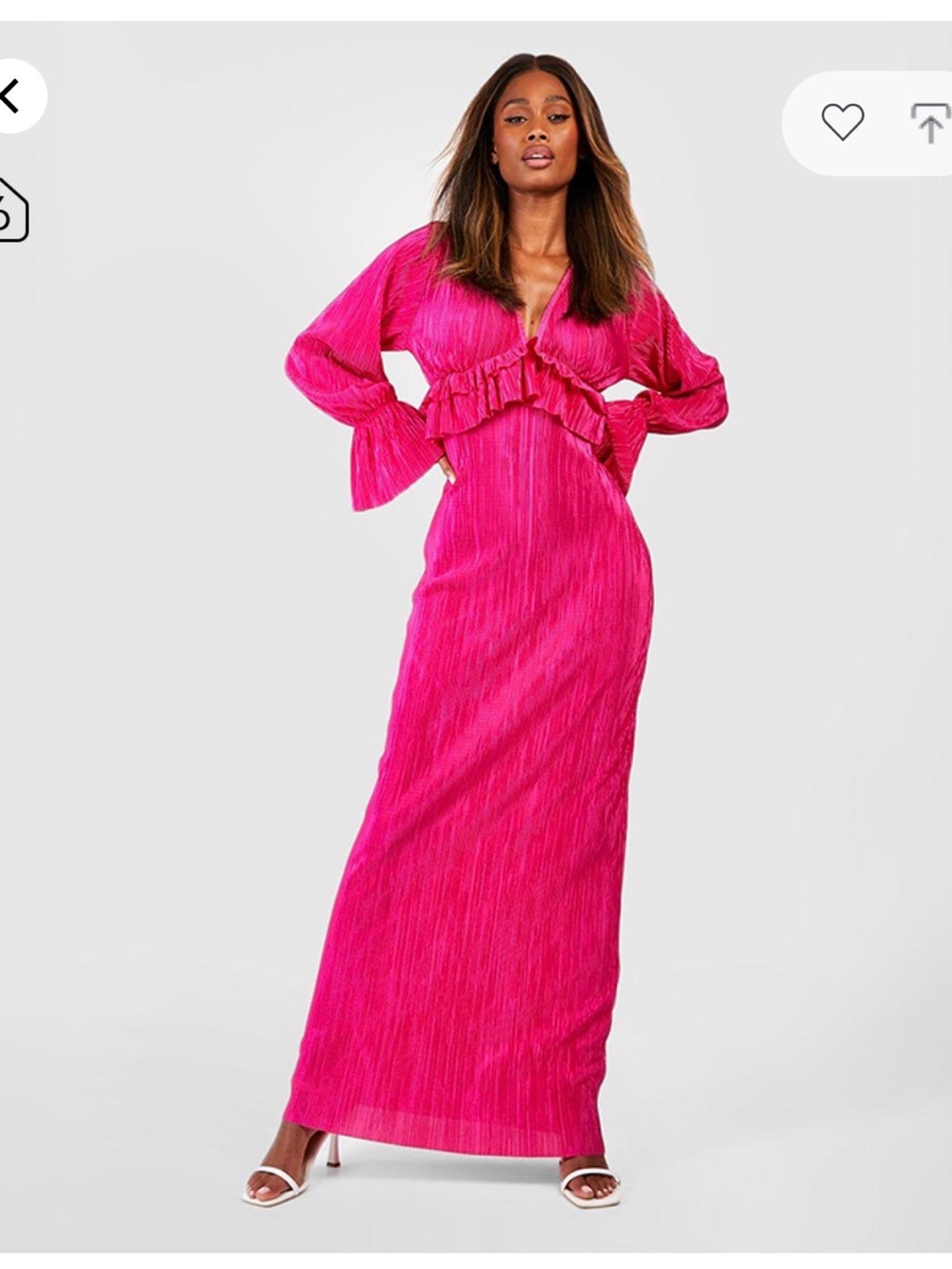 Boohoo Plisse Long Sleeve Ruffle Detail Maxi dress